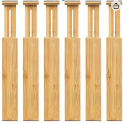 VaeFae 6 Pack Bamboo Drawer Dividers, Adjustable Drawer Organizer, Expandable Organization for Kitchen, Office, Bedroom, Dressers and Bathroom