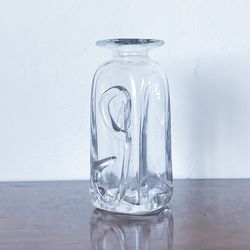 Mid-Century Art Glass Bottle Vase with Applied Fused Glass Organic Shapes, signed FINE 