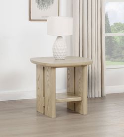 Kailani Beige Oak Coastal Square End Side Table with Shelf