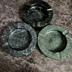 $39 Each Vintage Round Post Modern Green Marble Ashtray 