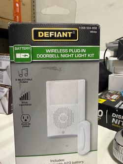 Defiant Wireless Plug-In Doorbell Kit with LED Night Light and Wireless Push Button, White