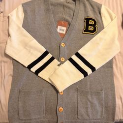 Mitchell And Ness Boston Bruins Embroidered V-neck Cardigan