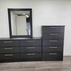 New Black Dresser Whit Mirror And Chest - Cómoda Con Espejo Y Gavetero Color Negro 