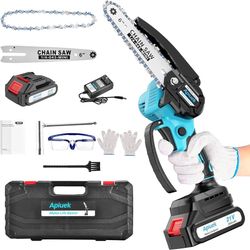 Mini Electric Chain Saw, GUIFIN 6 Inch Cordless Chainsaw, 2 Pcs Rechargeable Battery, Compact One-Hand Use And Auto Lubrication System, Double Safety 
