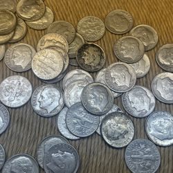 Lot Of 50 Circulated Pre 1964 Dimes 