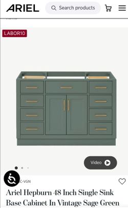 Ariel Hepburn 48 Inch Single Sink Base Cabinet In Vintage Sage Green