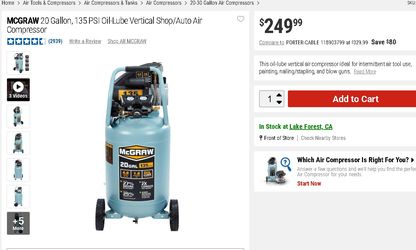 McGraw 130 PSI 20 Gallon Air Compressor