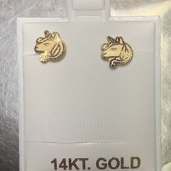 14k Real Gold Unicorn Earrings