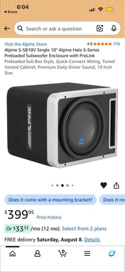 Alpine S-SB10V 10" Halo S-Series Preloaded Subwoofer Enclosure