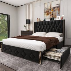 Full Size Platform Bed frame With 2 Storage Drawers 