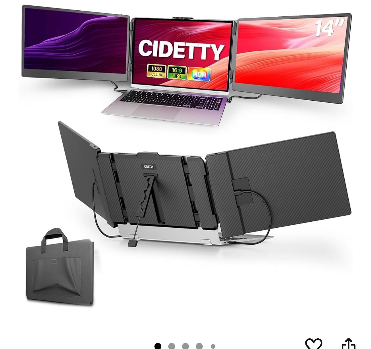 Laptop Screen Extender, 14'' FHD 1080P IPS Ultra-Thin Dual/Triple Monitor Display, HDMI/USB-C Plug-Play Portable Monitor for Laptop, Built-in Speakers