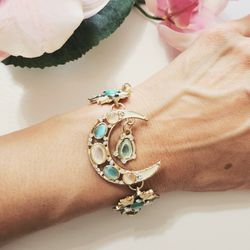 Gold blue moon and star toggle clasp retro style women's bracelet gift new