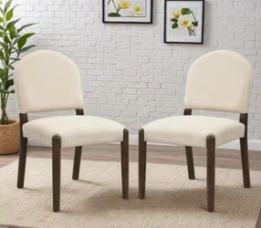 Kara Mid Century Beige+Walnut Polyester Upholstered Dining Chair (Set of 2)