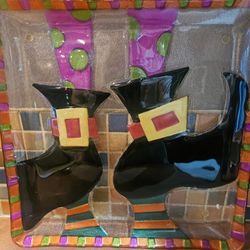Fusion Glass Witch Boots Platter