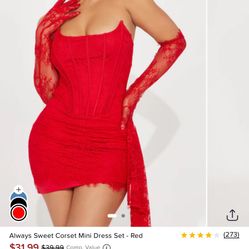 Red Corset Fashion Nova Dress With Lace Gloves