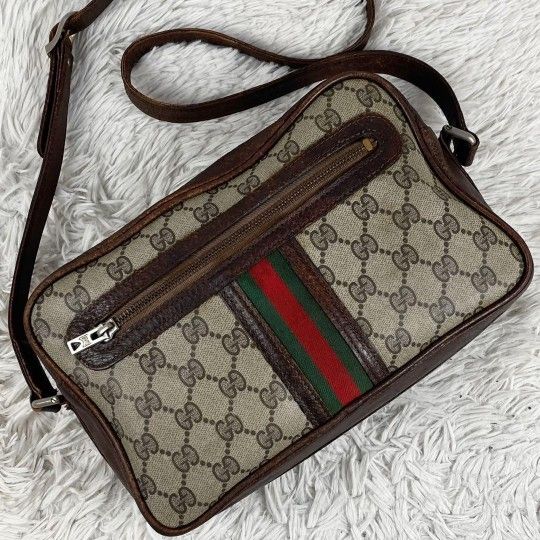 πππππ Vintage PVC Shoulder Bag GG Sherry Line Logo Brown