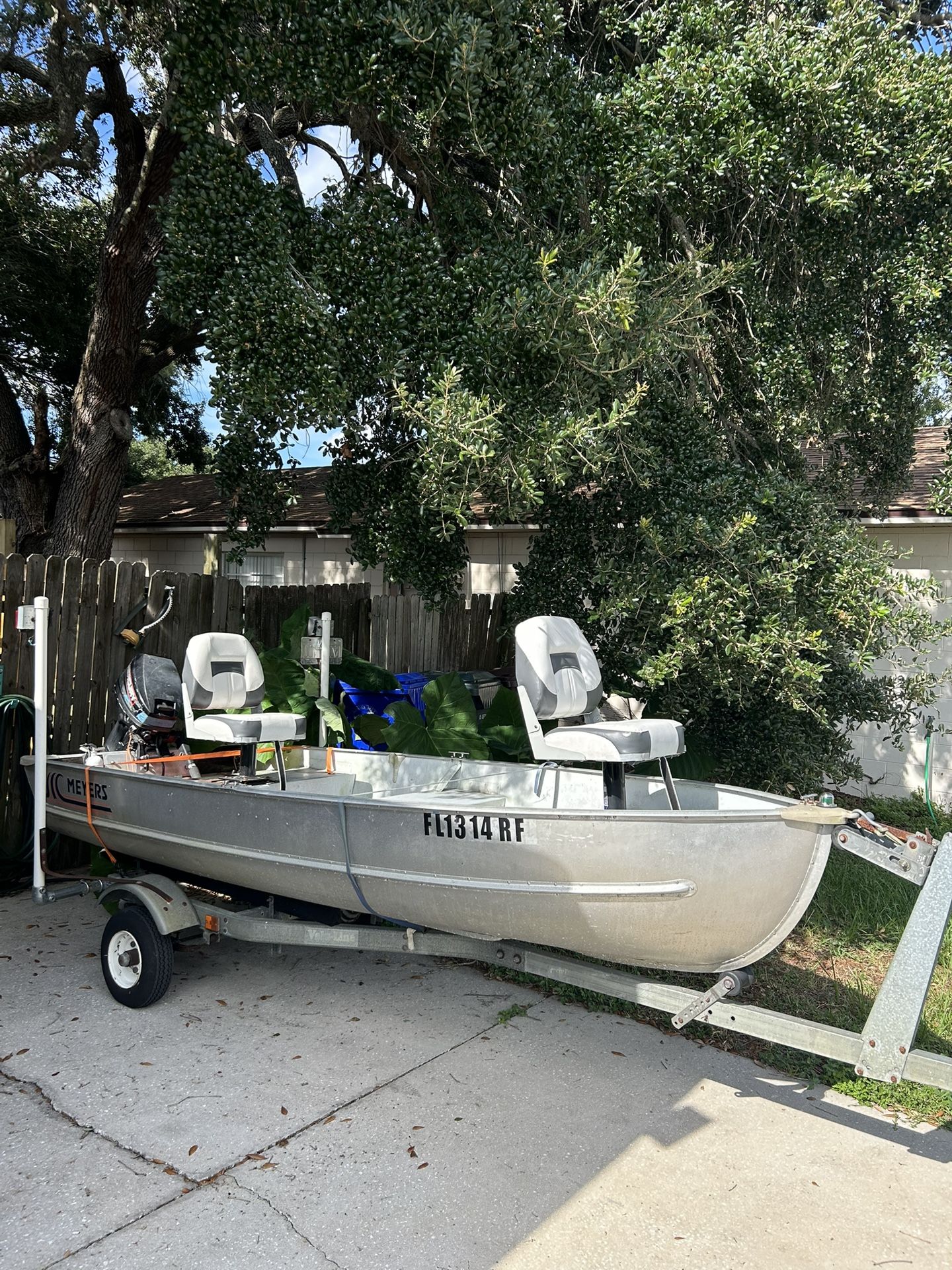 12 Ft Jon Boat W 15 Horse 2 Stroke Mercury And Trailer