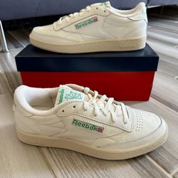 Reebok Men's Club C 85 Vintage Sneaker Shoes - Ivory Chalk Green Leather - Size 8, 8.5, 9, 9.5, 10, 11, 12