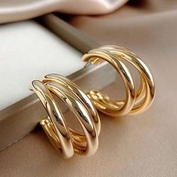 1 Pair Fashion Minimalist Layered Cuff Hoop Earrings  Gold
