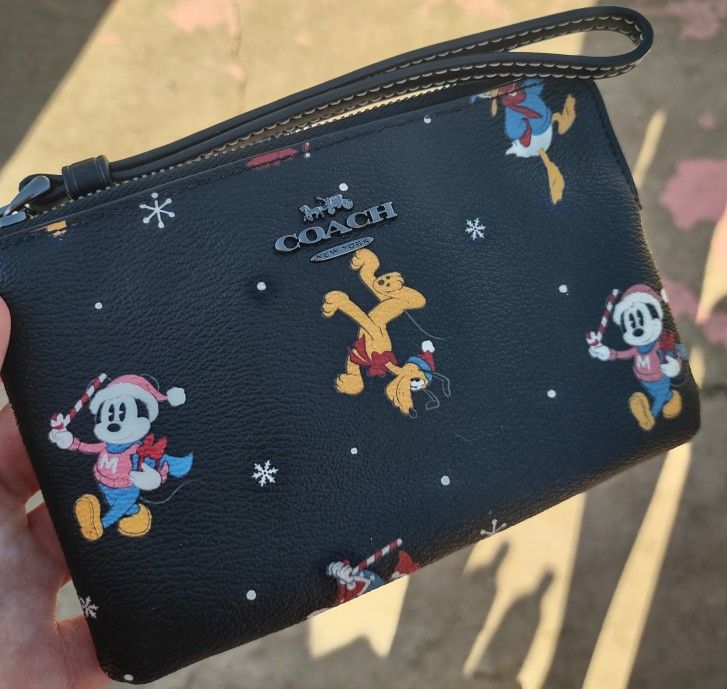 Coach Christmas Mickey Mouse Edition Wallet Wristlet 