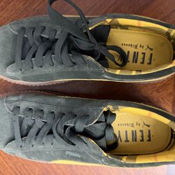 PUMA Fenty Rihanna Creeper Plaid Green Yellow Gum Suede Low Top Sneakers