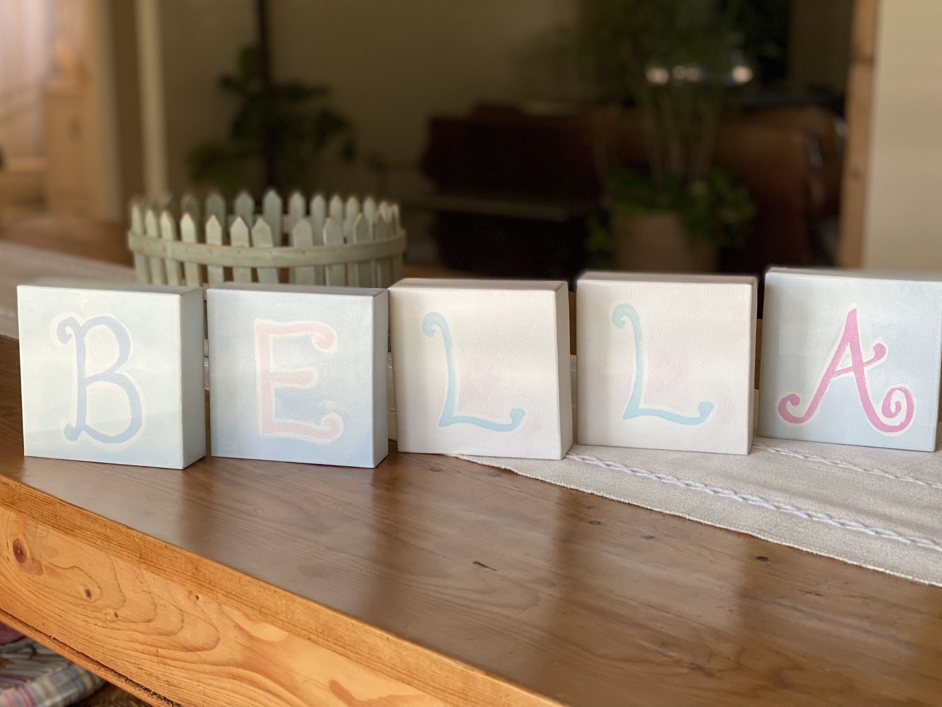 Pottery Barn Kids CANVAS NAME WALL ART PASTEL LETTER BLOCKS 