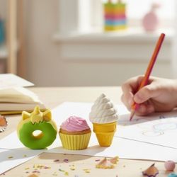 (Lot Of 3) Miniature 1" 3D Erasers DIY Puzzle Creative Brand Sweets Variety Pack. These are mini sweets-shaped pencil erasers. They are made of non-to