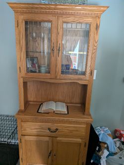 Oak Wood China Hutch Cabinet