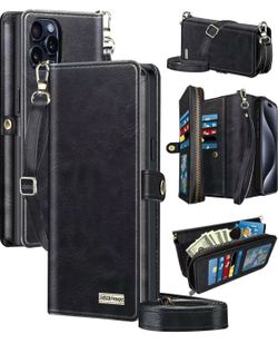 Leather for Apple iPhone 15 Pro Max Wallet Case with Card Holder Kickstand, Phone Accessories