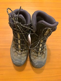 Salomon Mens 10.5 Quest 4D GTX Hiking Boots Olive Green Suede Mesh Waterproof