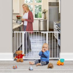 NEW CUMBOR 51.6” BABY SAFETY GATE, EXTRA WIDE, EASY WALK THRU DOG PET TODDLER FENCE, INCLUDES 2.75", 5.5" AND 11" EXTENTION AND MOUNTING KIT | 7037