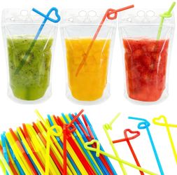 100 Drink Pouches Straw Holes – Reclosable Juice & Liquor Pouches for Adults | Drink Pouches for Adults Alcohol, Juice Pouches for Adult – Freezable f