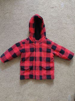 Toddler boy's red buffalo plaid jacket