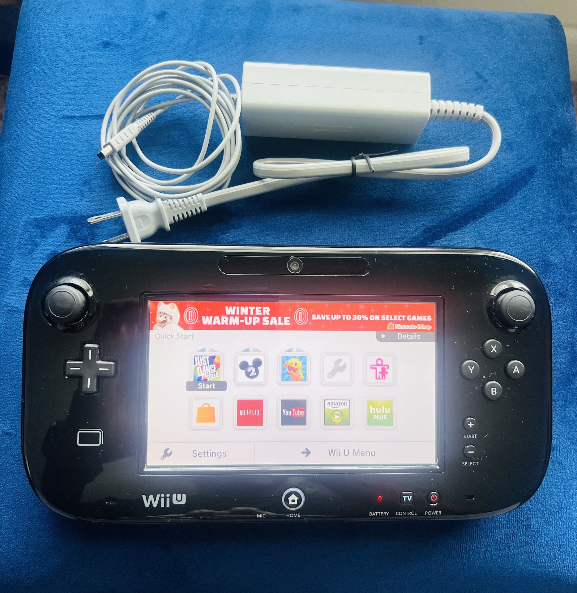 Nintendo Wii U Replacement Black Gamepad WUP-010, Charger Included
