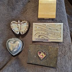 SET OF 5 COLLECTIBLE METAL BOXES/COMPACTS