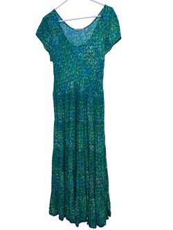 Soft Surroundings Mariana Tiered Maxi Dress Green/Blue Size Large