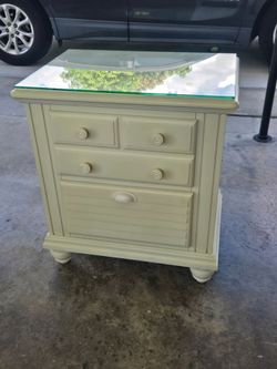 Cream Nightstand with Glass Top