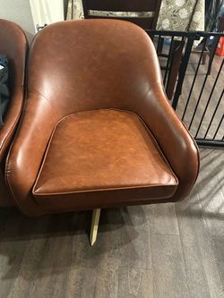 Brown Faux Leather Accent Chair with Gold Base