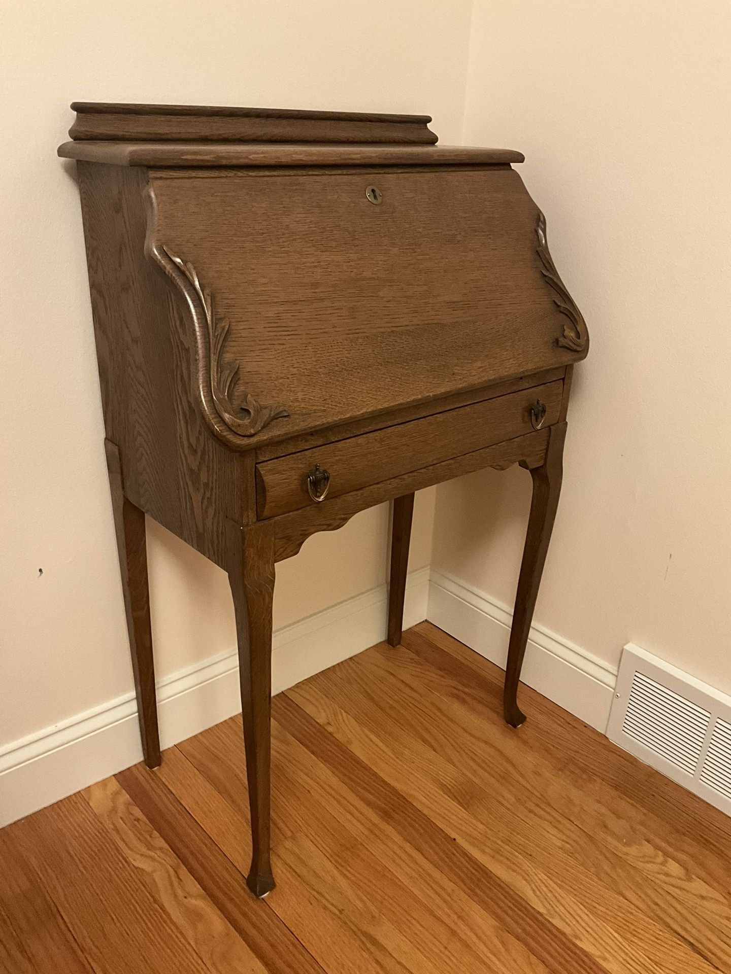 Antique 1910 Quarter Sawn Oak Drop Front Writing Desk