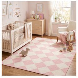 New GarveeHome 5x7 Pink Checkered Washable Area Rug – New