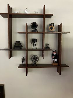 Dark Wood Wall-Mounted Display Shelf