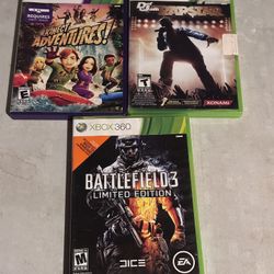 (3)Xbox 360 Video Game Bundle: Battlefield 3, Rap Star, Kinect Adventure 