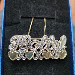 10k 14k Gold Double Name Plate Pendant With/without Chain