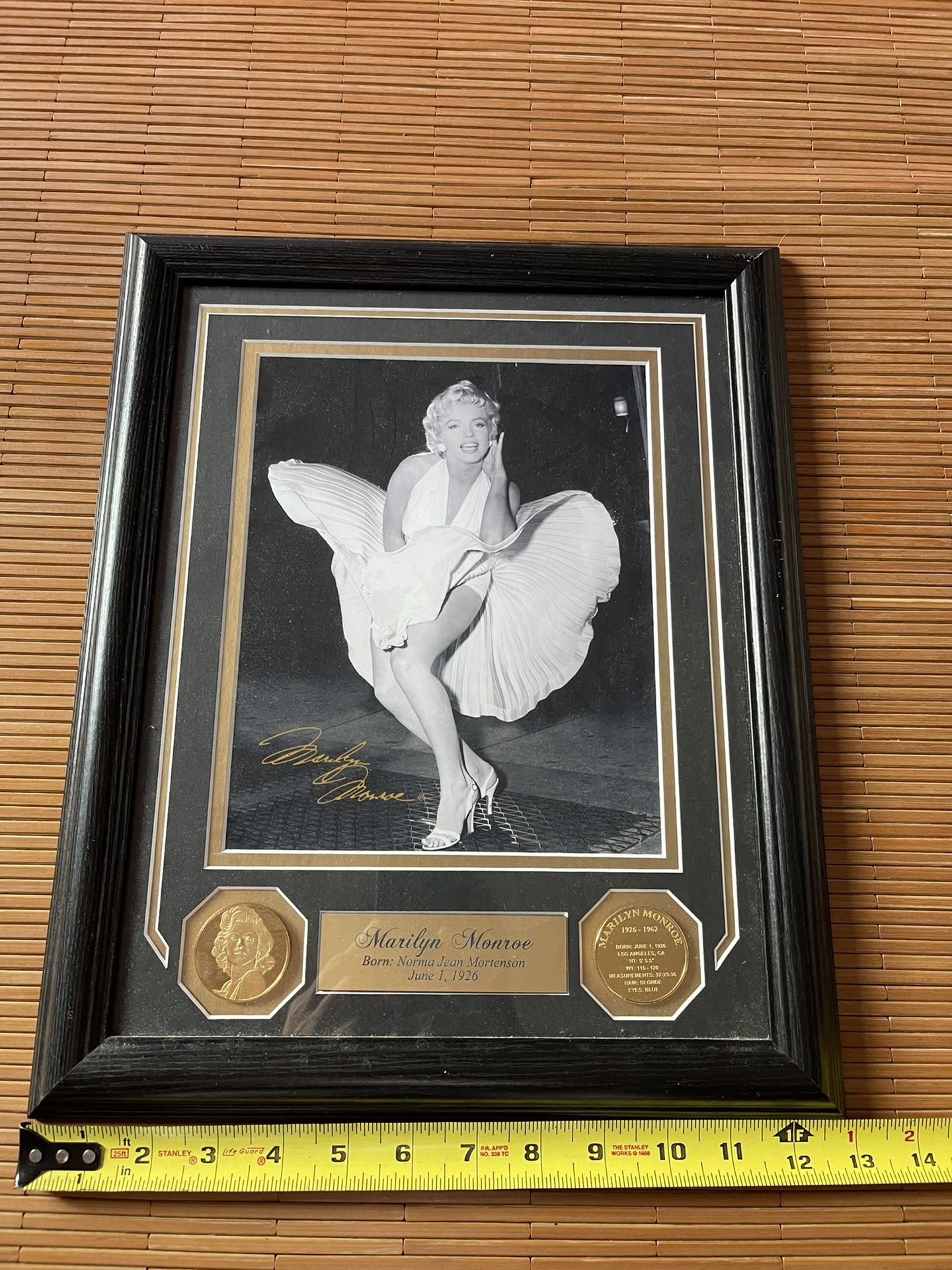 Collectible Marilyn Monroe Subway Photo With Two (2) Gold Plated Coins