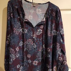 Womens Purple Floral Print Blouse 
