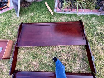 Full size wood sleigh bed frame with drawers