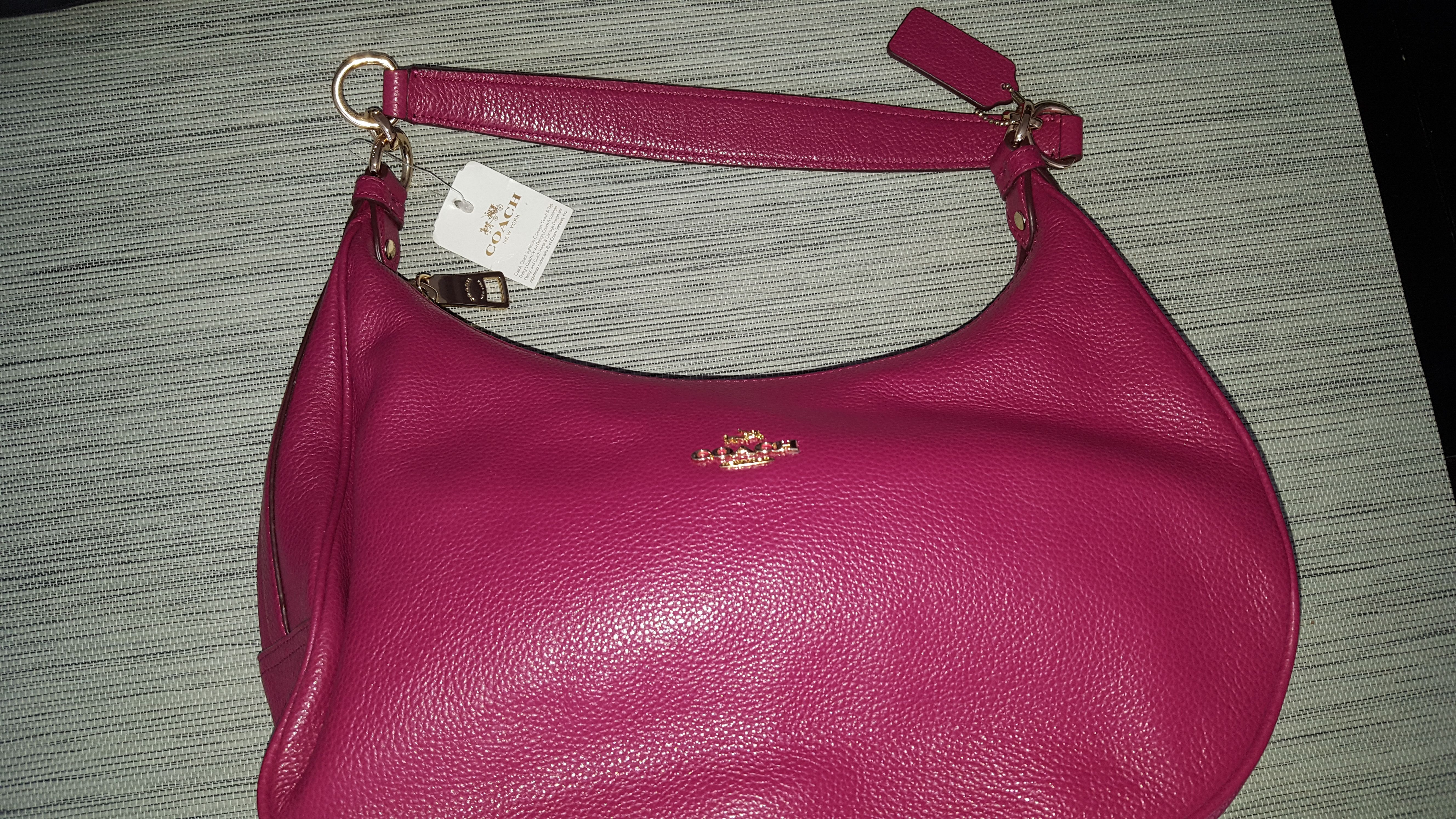 NWT Coach F38250 Harley East West Pebble Leather Hobo Fuchsia