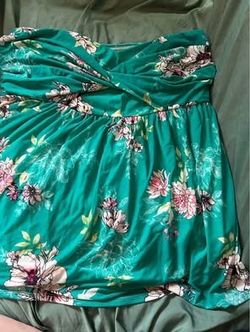 Green Floral Strapless Top