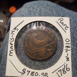 CBSX780 VERY RARE 1786 NEW JERSEY HALF CENT STRAIGHT BEAM