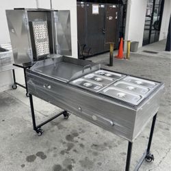 Taco  Carts/ Griddles/ Planchas Nuevas/ Con 6 Steamers And All Pastor Ready For Pick Up